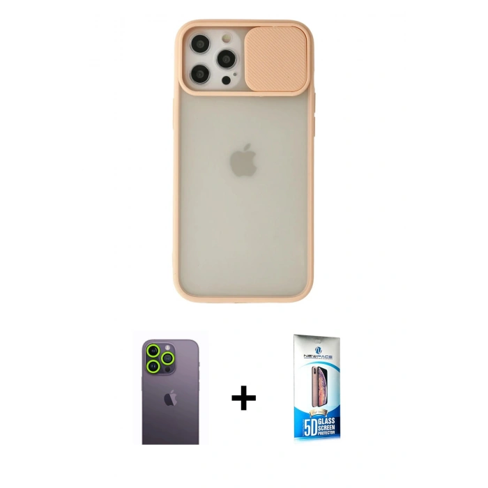 MARSİLYAN™- iPhone 12 Pro Max Kılıf Vadi Çizgi - Siyah 5D Eko Cam Ekran Koruyucu + Neon Fosforlu Kamera Lens - YL