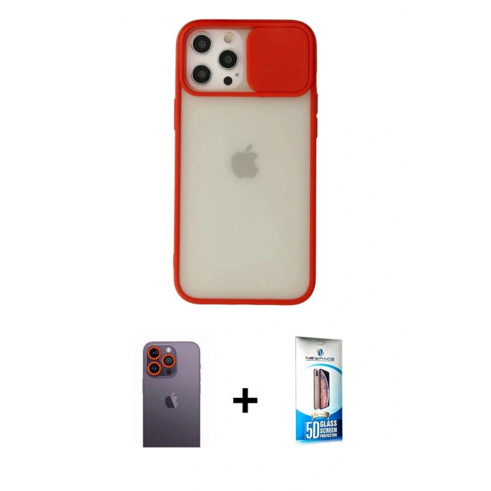 MARSİLYAN™- iPhone 12 Pro Max Kılıf Vadi Çizgi - Siyah 5D Eko Cam Ekran Koruyucu + Neon Fosforlu Kamera Lens - TU