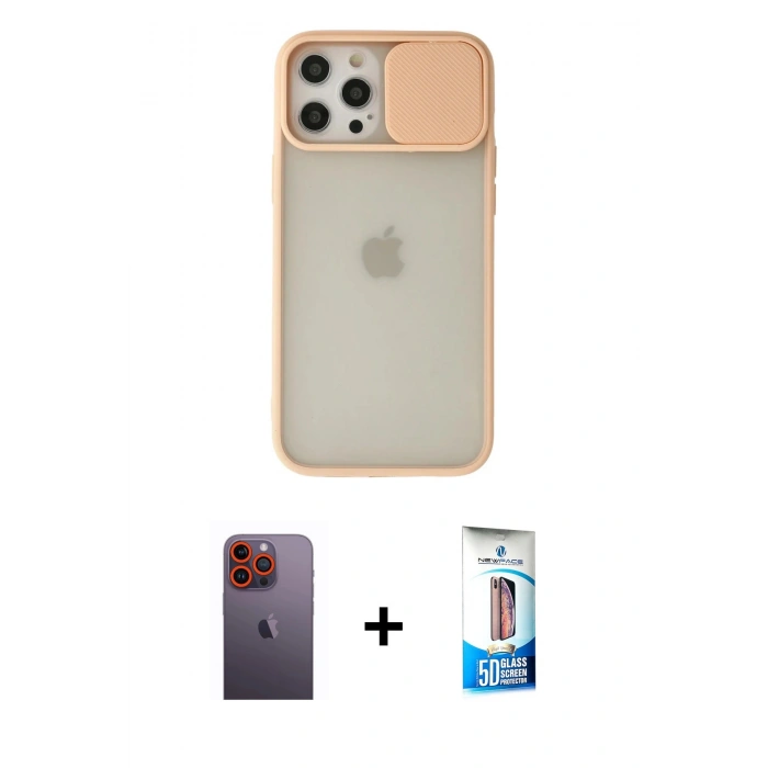 MARSİLYAN™- iPhone 12 Pro Max Kılıf Vadi Çizgi - Siyah 5D Eko Cam Ekran Koruyucu + Neon Fosforlu Kamera Lens - TU