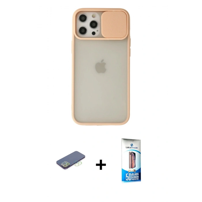 MARSİLYAN™- iPhone 12 Pro Max Kılıf Vadi Çizgi - Siyah 5D Eko Cam Ekran Koruyucu + Renkli Kamera Lens Koruma Cam - YL