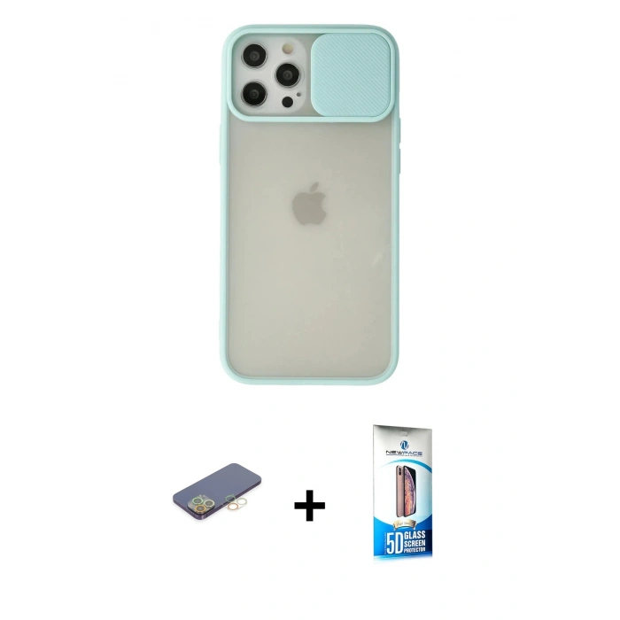 MARSİLYAN™- iPhone 12 Pro Max Kılıf Vadi Çizgi - Siyah 5D Eko Cam Ekran Koruyucu + Renkli Kamera Lens Koruma Cam - SI