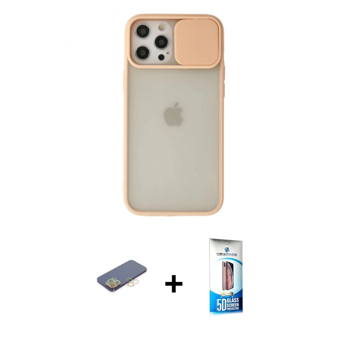 MARSİLYAN™- iPhone 12 Pro Max Kılıf Vadi Çizgi - Siyah 5D Eko Cam Ekran Koruyucu + Renkli Kamera Lens Koruma Cam - SI