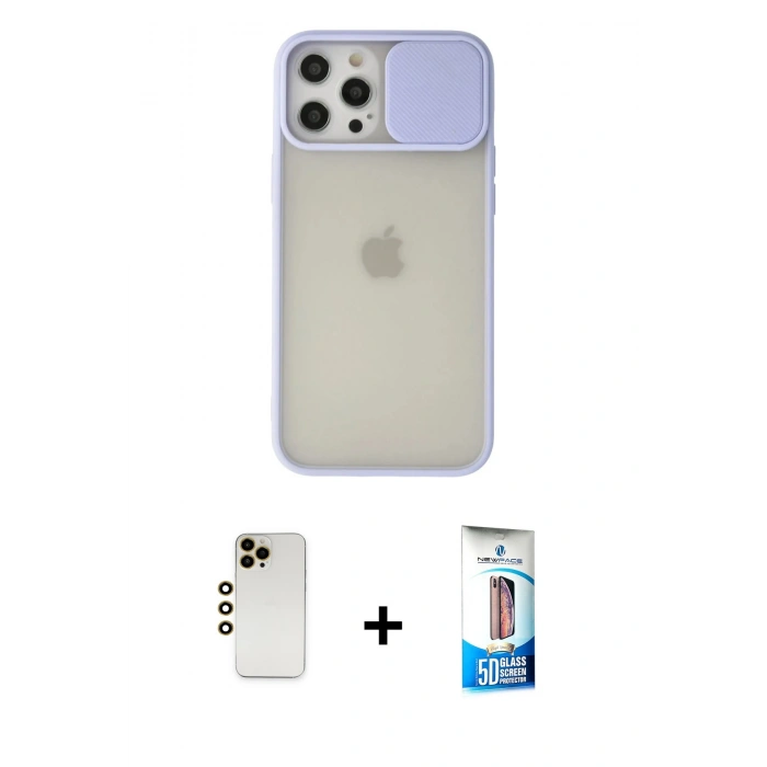 MARSİLYAN™- iPhone 12 Pro Max Kılıf Vadi Çizgi - Siyah 5D Eko Cam Ekran Koruyucu + Shine Kamera Lens - GD