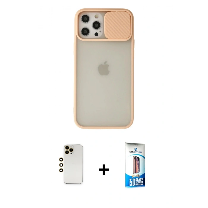 MARSİLYAN™- iPhone 12 Pro Max Kılıf Vadi Çizgi - Siyah 5D Eko Cam Ekran Koruyucu + Shine Kamera Lens - GD