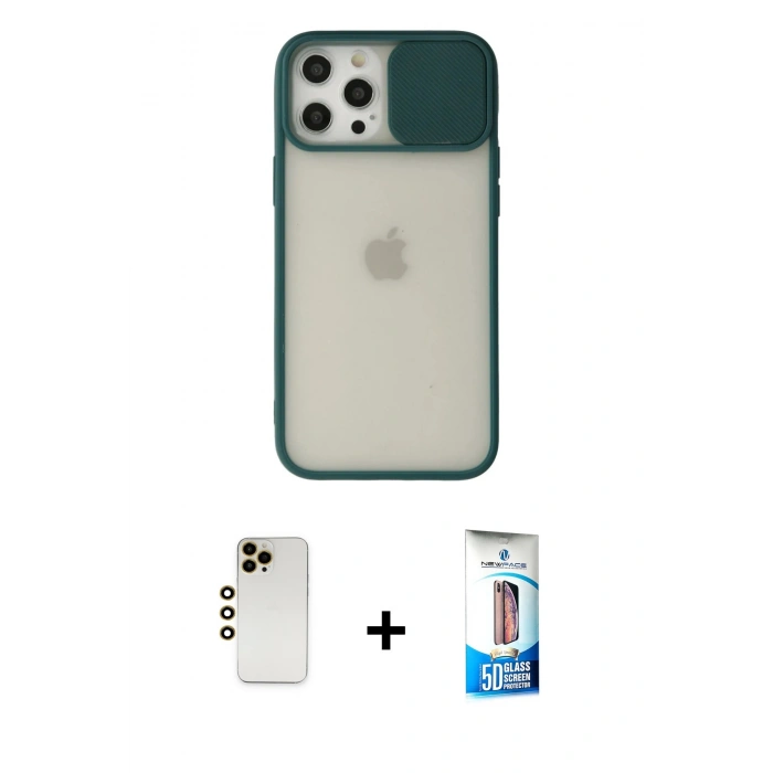 MARSİLYAN™- iPhone 12 Pro Max Kılıf Vadi Çizgi - Siyah 5D Eko Cam Ekran Koruyucu + Shine Kamera Lens - GD