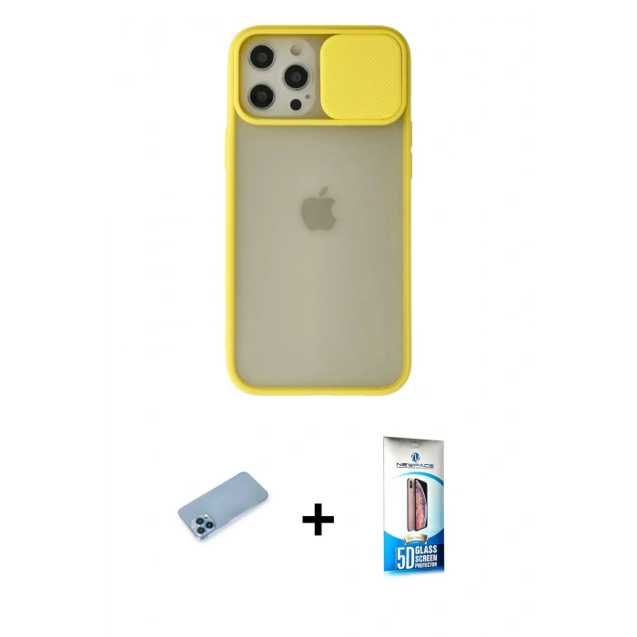 MARSİLYAN™- iPhone 12 Pro Max Kılıf Vadi Çizgi - Siyah 5D Eko Cam Ekran Koruyucu + Shine Kamera Lens Koruma Cam - MI