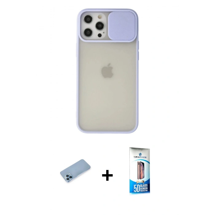 MARSİLYAN™- iPhone 12 Pro Max Kılıf Vadi Çizgi - Siyah 5D Eko Cam Ekran Koruyucu + Shine Kamera Lens Koruma Cam - MI