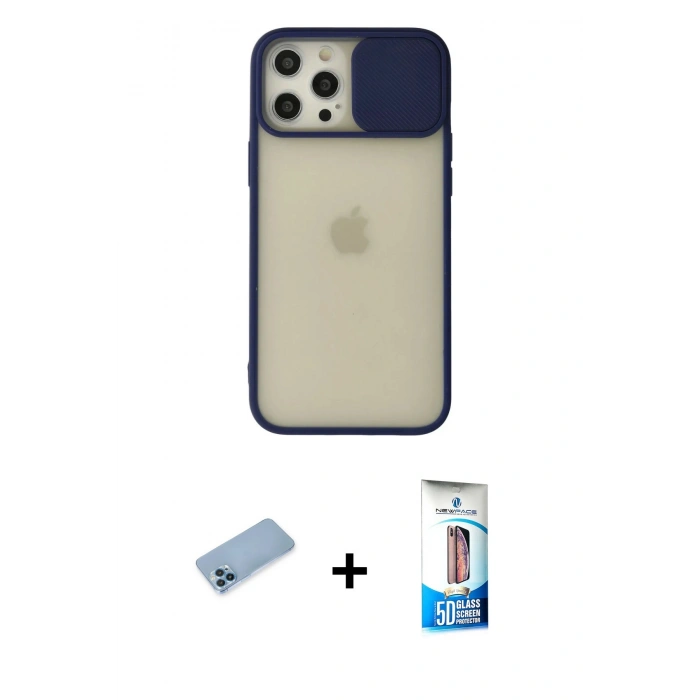 MARSİLYAN™- iPhone 12 Pro Max Kılıf Vadi Çizgi - Siyah 5D Eko Cam Ekran Koruyucu + Shine Kamera Lens Koruma Cam - MI