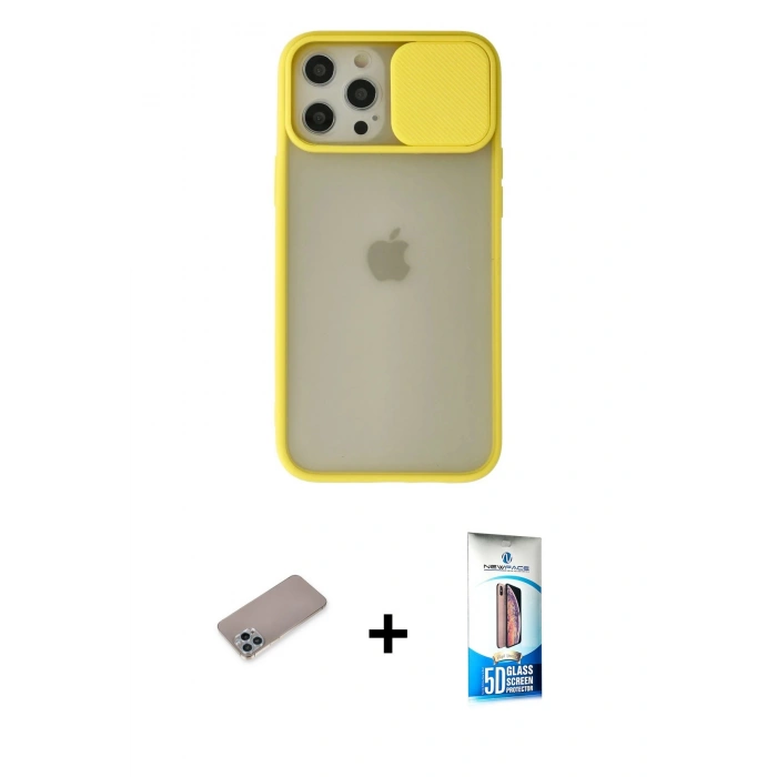 MARSİLYAN™- iPhone 12 Pro Max Kılıf Vadi Çizgi - Siyah 5D Eko Cam Ekran Koruyucu + Sierra Blue Shine Kamera Lens Koruma Cam