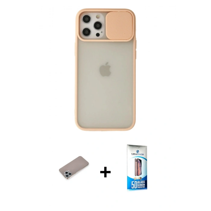 MARSİLYAN™- iPhone 12 Pro Max Kılıf Vadi Çizgi - Siyah 5D Eko Cam Ekran Koruyucu + Sierra Blue Shine Kamera Lens Koruma Cam