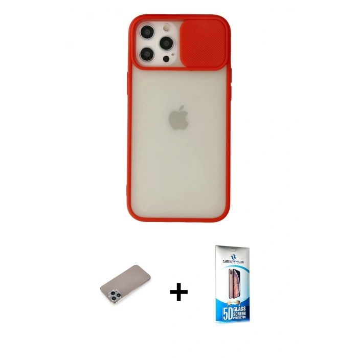 MARSİLYAN™- iPhone 12 Pro Max Kılıf Vadi Çizgi - Siyah 5D Eko Cam Ekran Koruyucu + Sierra Blue Shine Kamera Lens Koruma Cam