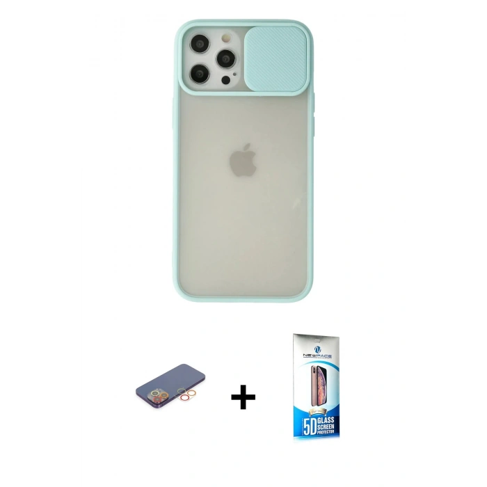 MARSİLYAN™- iPhone 12 Pro Max Kılıf Vadi Çizgi - Siyah 5D Eko Cam Ekran Koruyucu + Renkli Kamera Lens Koruma Cam - TU