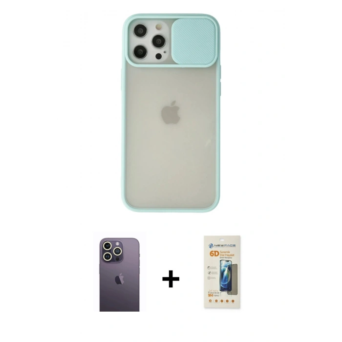 MARSİLYAN™- iPhone 12 Pro Max Kılıf Vadi Çizgi - Siyah 6D Mat Seramik Hayalet Nano Ekran Koruyucu + Neon Fosforlu Kamera Lens - BZ