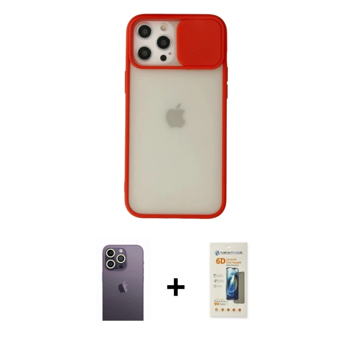 MARSİLYAN™- iPhone 12 Pro Max Kılıf Vadi Çizgi - Siyah 6D Mat Seramik Hayalet Nano Ekran Koruyucu + Neon Fosforlu Kamera Lens - BZ
