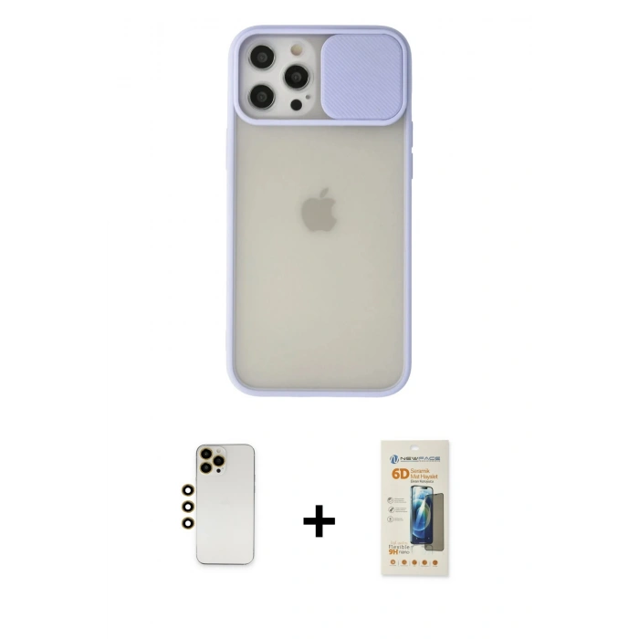 MARSİLYAN™- iPhone 12 Pro Max Kılıf Vadi Çizgi - Siyah 6D Mat Seramik Hayalet Nano Ekran Koruyucu + Shine Kamera Lens - GD