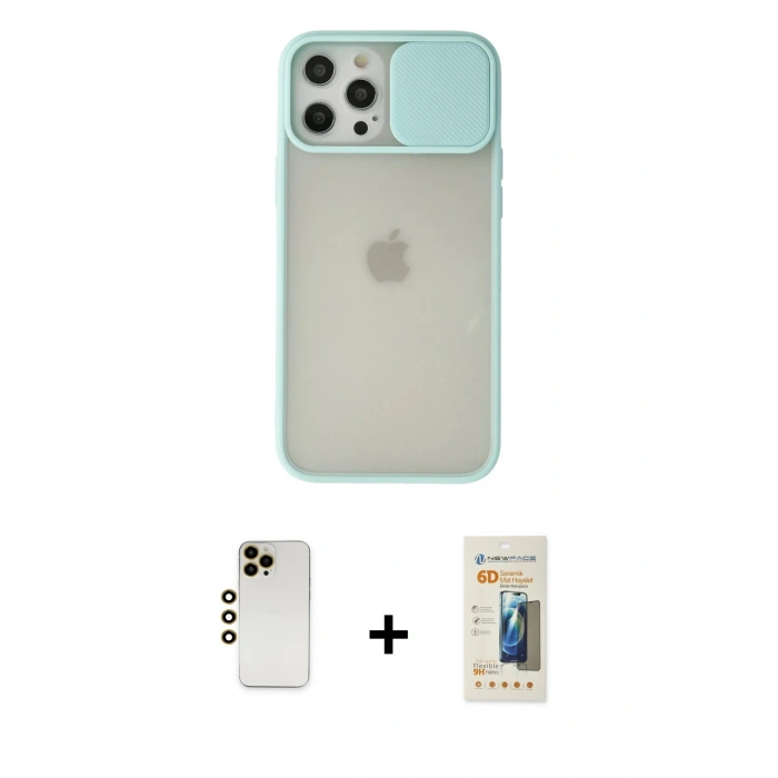 MARSİLYAN™- iPhone 12 Pro Max Kılıf Vadi Çizgi - Siyah 6D Mat Seramik Hayalet Nano Ekran Koruyucu + Shine Kamera Lens - GD