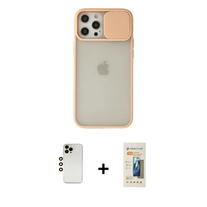 MARSİLYAN™- iPhone 12 Pro Max Kılıf Vadi Çizgi - Siyah 6D Mat Seramik Hayalet Nano Ekran Koruyucu + Shine Kamera Lens - GD