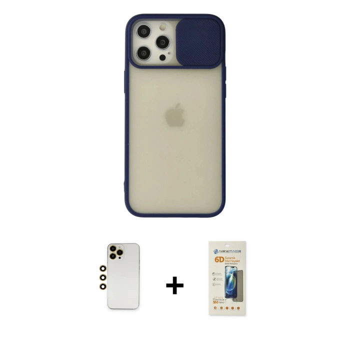 MARSİLYAN™- iPhone 12 Pro Max Kılıf Vadi Çizgi - Siyah 6D Mat Seramik Hayalet Nano Ekran Koruyucu + Shine Kamera Lens - GD