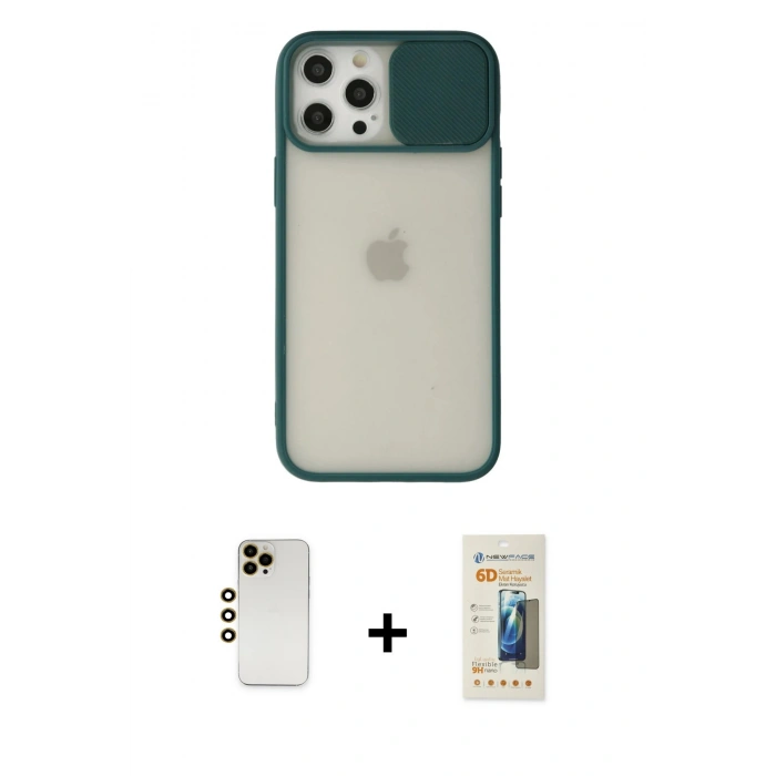 MARSİLYAN™- iPhone 12 Pro Max Kılıf Vadi Çizgi - Siyah 6D Mat Seramik Hayalet Nano Ekran Koruyucu + Shine Kamera Lens - GD