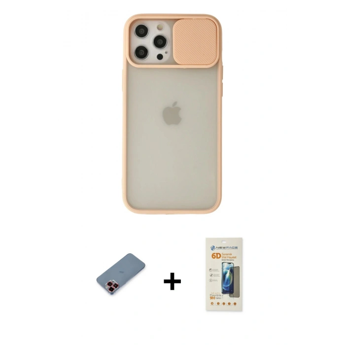 MARSİLYAN™- iPhone 12 Pro Max Kılıf Vadi Çizgi - Siyah 6D Mat Seramik Hayalet Nano Ekran Koruyucu + Metal Kamera Lens Koruma Cam - KI