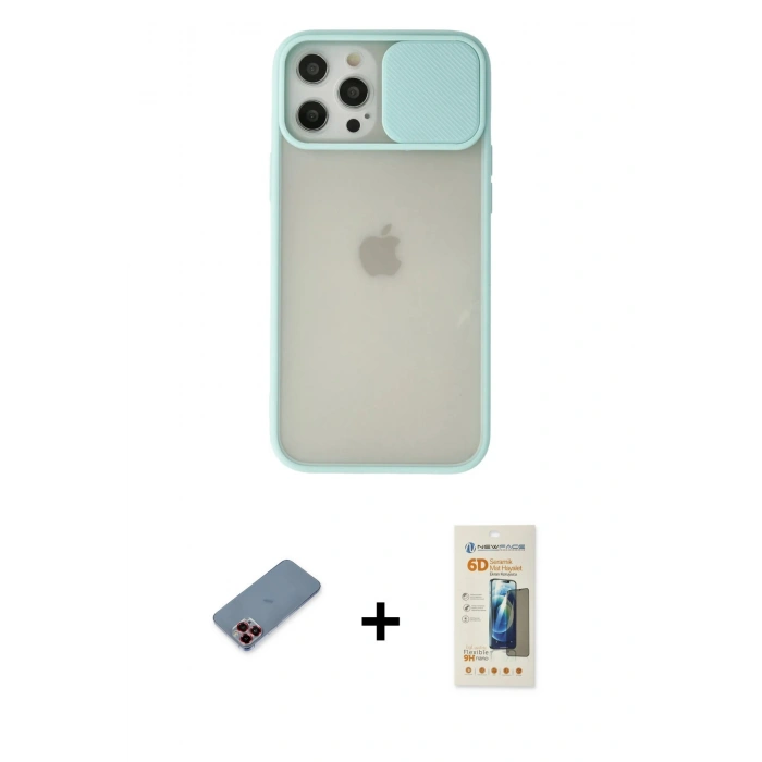 MARSİLYAN™- iPhone 12 Pro Max Kılıf Vadi Çizgi - Siyah 6D Mat Seramik Hayalet Nano Ekran Koruyucu + Metal Kamera Lens Koruma Cam - KI