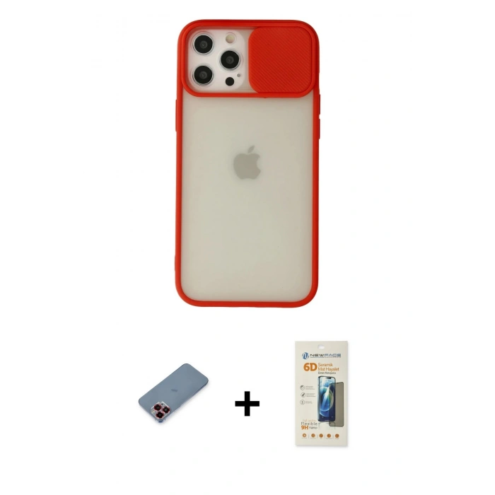MARSİLYAN™- iPhone 12 Pro Max Kılıf Vadi Çizgi - Siyah 6D Mat Seramik Hayalet Nano Ekran Koruyucu + Metal Kamera Lens Koruma Cam - KI