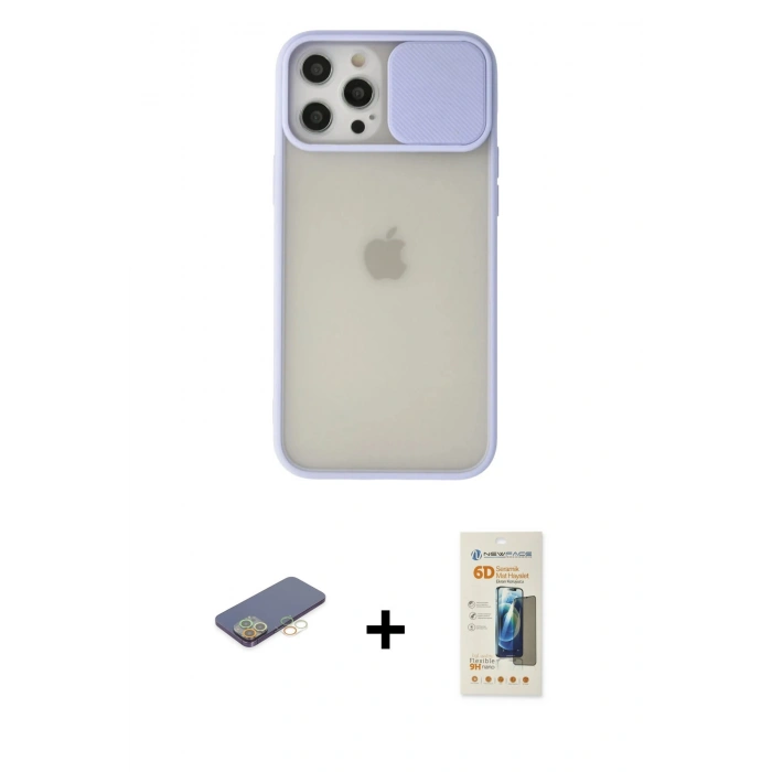 MARSİLYAN™- iPhone 12 Pro Max Kılıf Vadi Çizgi - Siyah 6D Mat Seramik Hayalet Nano Ekran Koruyucu + Renkli Kamera Lens Koruma Cam - SI