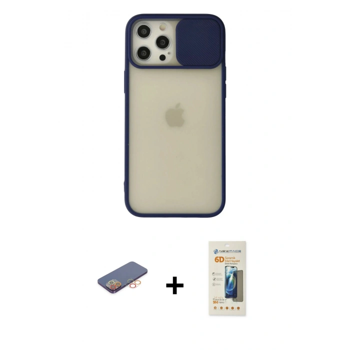 MARSİLYAN™- iPhone 12 Pro Max Kılıf Vadi Çizgi - Siyah 6D Mat Seramik Hayalet Nano Ekran Koruyucu + Renkli Kamera Lens Koruma Cam - TU