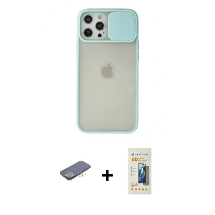 MARSİLYAN™- iPhone 12 Pro Max Kılıf Vadi Çizgi - Siyah 6D Mat Seramik Hayalet Nano Ekran Koruyucu + Renkli Kamera Lens Koruma Cam - SI