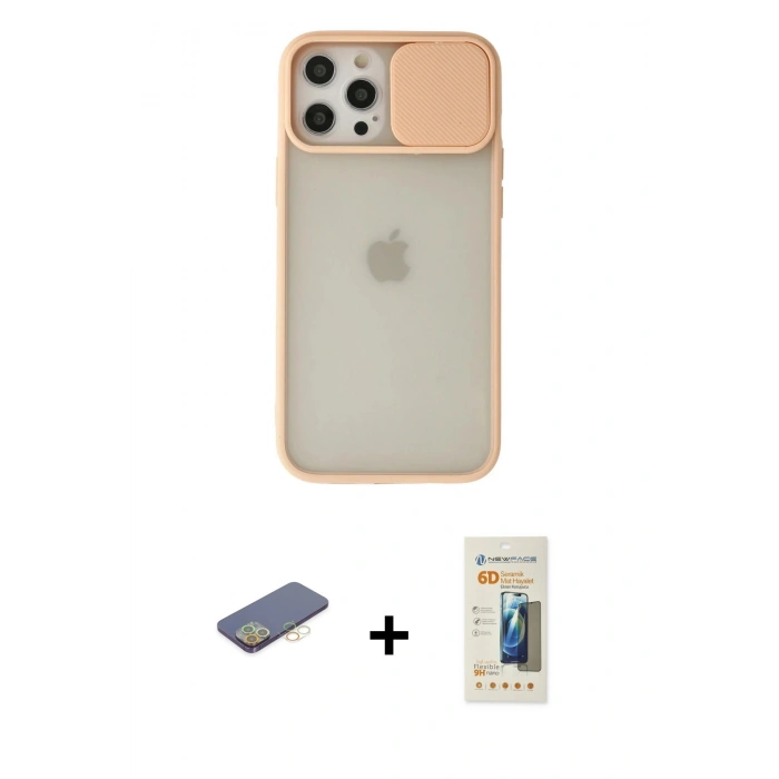 MARSİLYAN™- iPhone 12 Pro Max Kılıf Vadi Çizgi - Siyah 6D Mat Seramik Hayalet Nano Ekran Koruyucu + Renkli Kamera Lens Koruma Cam - SI