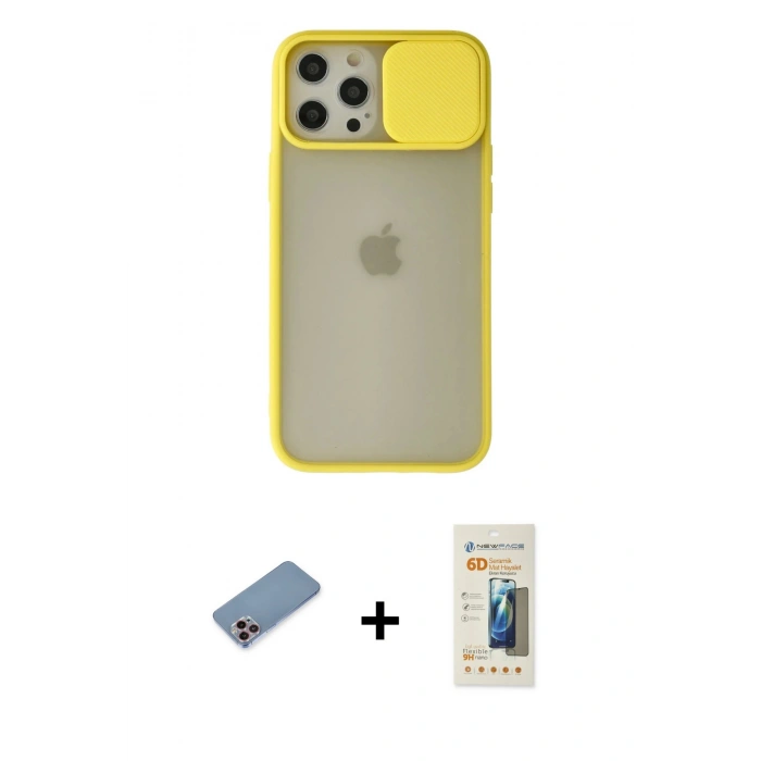 MARSİLYAN™- iPhone 12 Pro Max Kılıf Vadi Çizgi - Siyah 6D Mat Seramik Hayalet Nano Ekran Koruyucu + Shine Kamera Lens Koruma Cam - PE