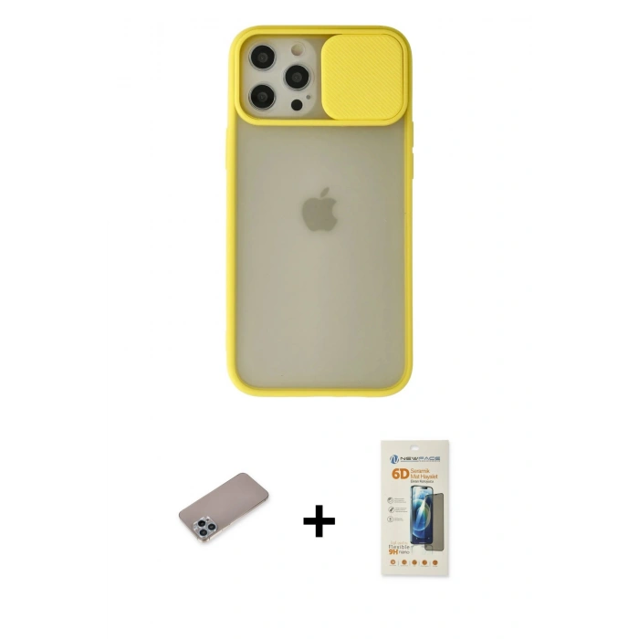MARSİLYAN™- iPhone 12 Pro Max Kılıf Vadi Çizgi - Siyah 6D Mat Seramik Hayalet Nano Ekran Koruyucu + Shine Kamera Lens Koruma Cam - SABE