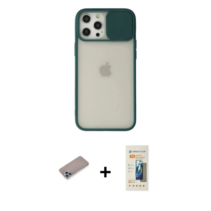 MARSİLYAN™- iPhone 12 Pro Max Kılıf Vadi Çizgi - Siyah 6D Mat Seramik Hayalet Nano Ekran Koruyucu + Shine Kamera Lens Koruma Cam - SABE