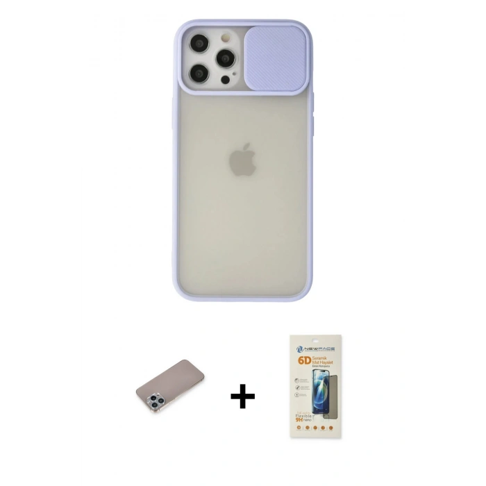 MARSİLYAN™- iPhone 12 Pro Max Kılıf Vadi Çizgi - Siyah 6D Mat Seramik Hayalet Nano Ekran Koruyucu + Shine Kamera Lens Koruma Cam - SABE