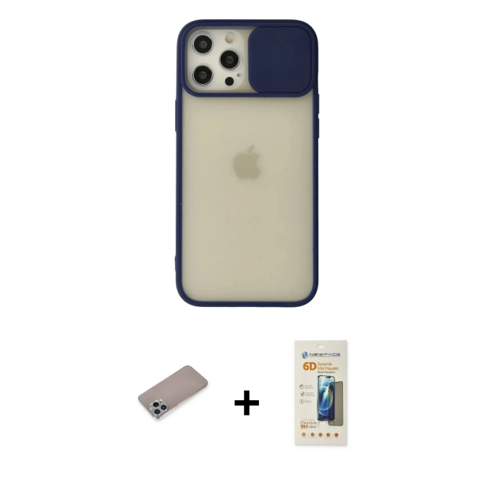 MARSİLYAN™- iPhone 12 Pro Max Kılıf Vadi Çizgi - Siyah 6D Mat Seramik Hayalet Nano Ekran Koruyucu + Shine Kamera Lens Koruma Cam - SABE