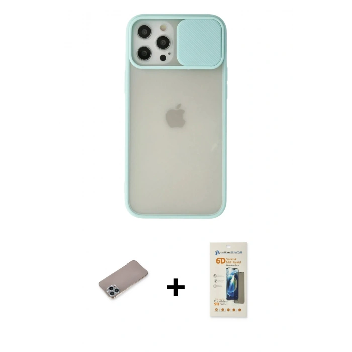 MARSİLYAN™- iPhone 12 Pro Max Kılıf Vadi Çizgi - Siyah 6D Mat Seramik Hayalet Nano Ekran Koruyucu + Shine Kamera Lens Koruma Cam - SABE