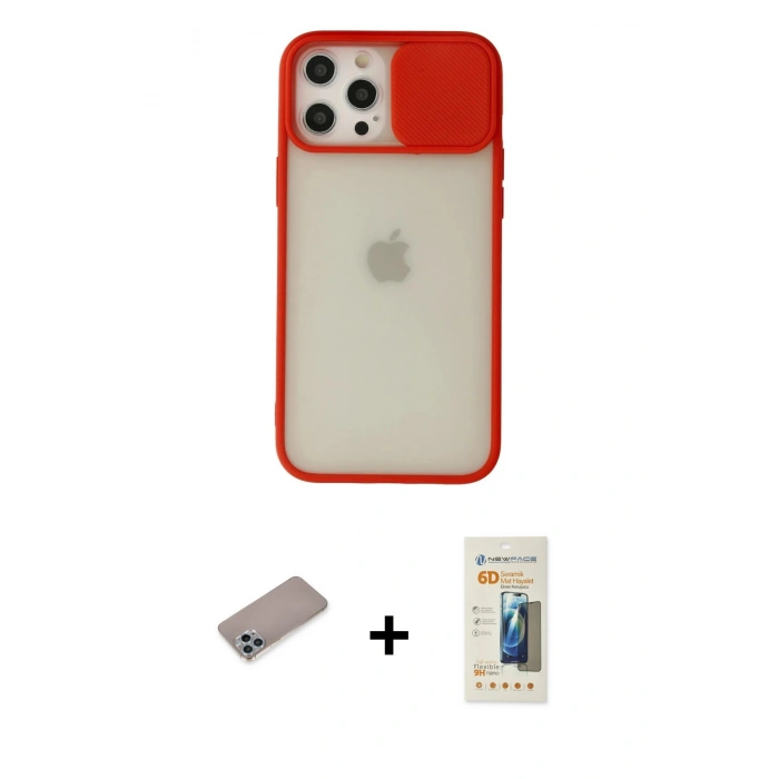 MARSİLYAN™- iPhone 12 Pro Max Kılıf Vadi Çizgi - Siyah 6D Mat Seramik Hayalet Nano Ekran Koruyucu + Shine Kamera Lens Koruma Cam - SABE