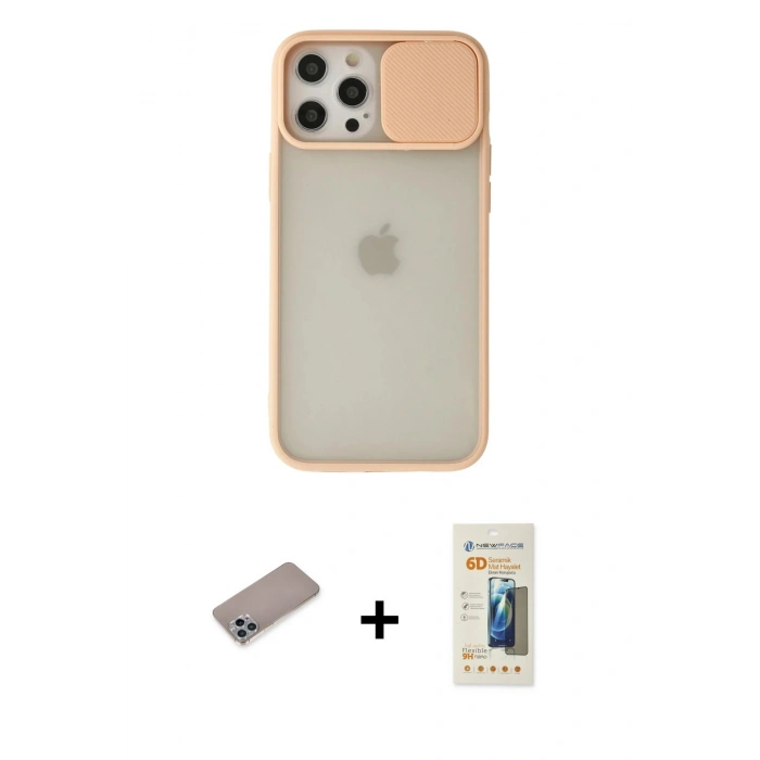 MARSİLYAN™- iPhone 12 Pro Max Kılıf Vadi Çizgi - Siyah 6D Mat Seramik Hayalet Nano Ekran Koruyucu + Shine Kamera Lens Koruma Cam - SABE