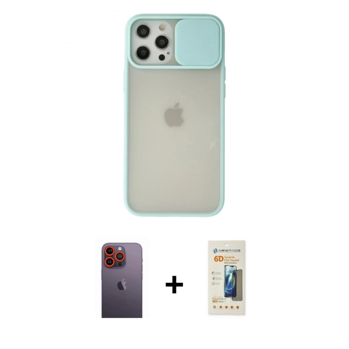 MARSİLYAN™- iPhone 12 Pro Max Kılıf Vadi Çizgi - Siyah 6D Mat Seramik Hayalet Nano Ekran Koruyucu + Turuncu Neon Fosforlu Kamera Lens