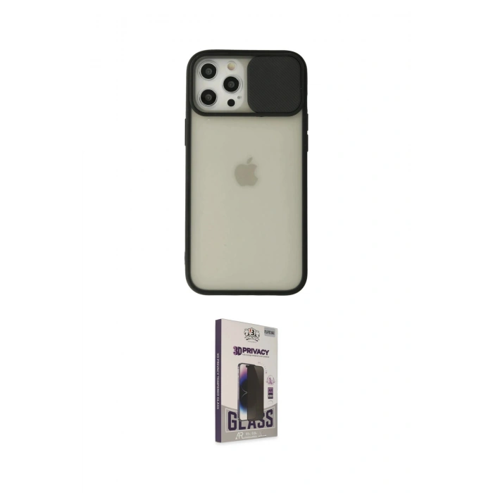 MARSİLYAN™- iPhone 12 Pro Max Kılıf Vadi Çizgi - Siyah Bilvis Hayalet Cam Ekran Koruyucu
