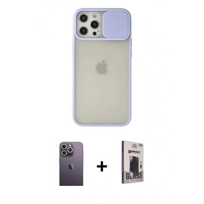 MARSİLYAN™- iPhone 12 Pro Max Kılıf Vadi Çizgi - Siyah Bilvis Hayalet Cam Ekran Koruyucu + Neon Fosforlu Kamera Lens - BZ