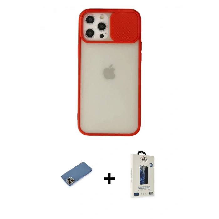 MARSİLYAN™- iPhone 12 Pro Max Kılıf Vadi Çizgi - Siyah Bilvis Hayalet Cam Ekran Koruyucu + Shine Kamera Lens Koruma Cam - GD