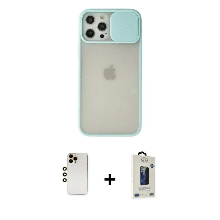 MARSİLYAN™- iPhone 12 Pro Max Kılıf Vadi Çizgi - Siyah Bilvis Hayalet Cam Ekran Koruyucu + Shine Kamera Lens - GD