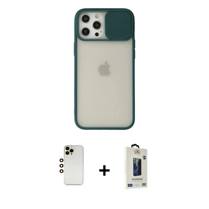 MARSİLYAN™- iPhone 12 Pro Max Kılıf Vadi Çizgi - Siyah Bilvis Hayalet Cam Ekran Koruyucu + Shine Kamera Lens - GD