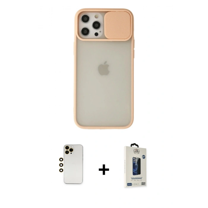 MARSİLYAN™- iPhone 12 Pro Max Kılıf Vadi Çizgi - Siyah Bilvis Hayalet Cam Ekran Koruyucu + Shine Kamera Lens - GD