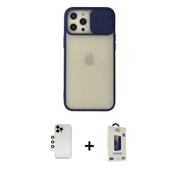 MARSİLYAN™- iPhone 12 Pro Max Kılıf Vadi Çizgi - Siyah Bilvis Hayalet Cam Ekran Koruyucu + Shine Kamera Lens - GD