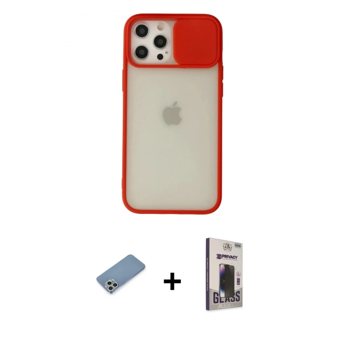 MARSİLYAN™- iPhone 12 Pro Max Kılıf Vadi Çizgi - Siyah Bilvis Hayalet Cam Ekran Koruyucu + Shine Kamera Lens Koruma Cam - GS