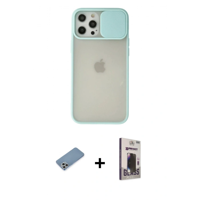MARSİLYAN™- iPhone 12 Pro Max Kılıf Vadi Çizgi - Siyah Bilvis Hayalet Cam Ekran Koruyucu + Shine Kamera Lens Koruma Cam - GS