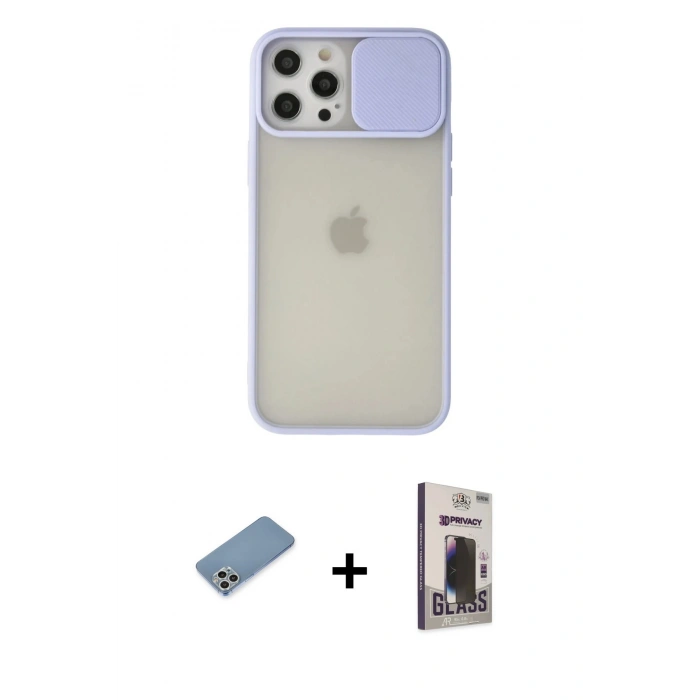 MARSİLYAN™- iPhone 12 Pro Max Kılıf Vadi Çizgi - Siyah Bilvis Hayalet Cam Ekran Koruyucu + Shine Kamera Lens Koruma Cam - GS