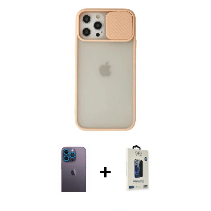 MARSİLYAN™- iPhone 12 Pro Max Kılıf Vadi Çizgi - Siyah Bilvis Hayalet Cam Ekran Koruyucu + Neon Fosforlu Kamera Lens - MI